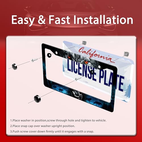 Night Wolf Howling License Plate Frame Stainless Steel 2 (Wolf Howling)