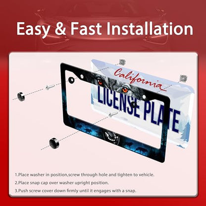 Night Wolf Howling License Plate Frame Stainless Steel 2 (Wolf Howling)