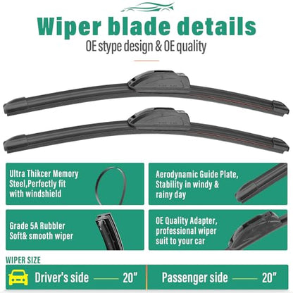 Windshield Wiper Blades Replacement for Honda Element Nissan Cube (20"/20"/12")