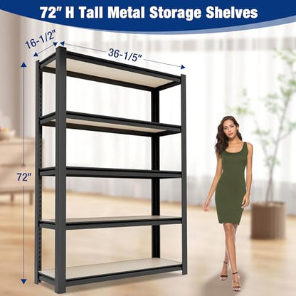 5 Tier Black Shelving with Board (Black / 36.2"W x 16.5"D x 72"H)