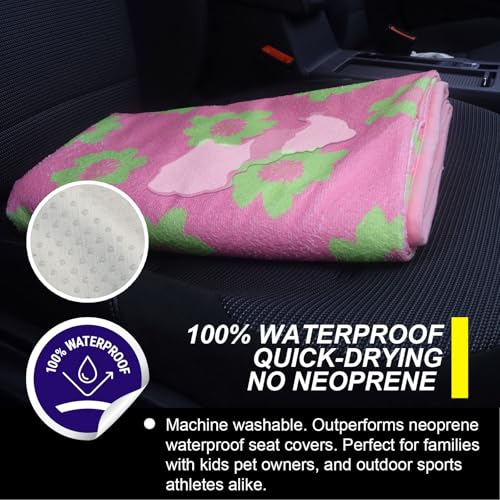 Back Seat Cover for Car Trucks Van SUV Jeep (Rear Bench Seat Towel / Flower and Pink)