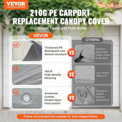 Carport Replacement Canopy Cover 12 x 20 ft (Gray / 12x20ft)