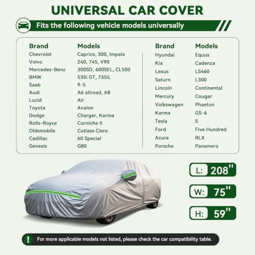 6 Layers Premium Sedan Car Cover Waterproof All Weather Weatherproof UV Sun Protection Snow Dust Storm Resistant Outdoor Exterior Custom Form (Silver Car Cover / K4 - Sedan -（Fits size 197"-208"）)