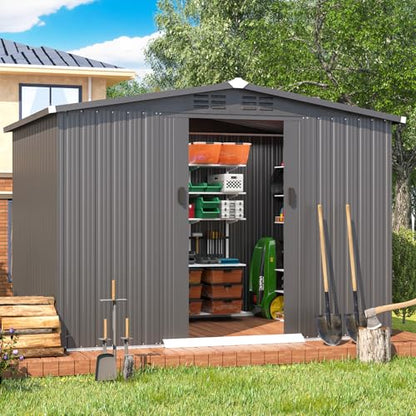 8x6 FT Galvanized Steel Outdoor Storage Shed (Dark Grey / 6x8)