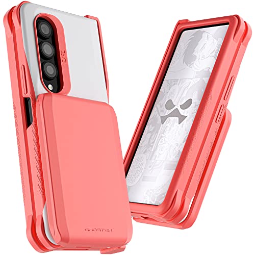 EXEC Wallet Galaxy Z Fold4 Case for Women with Detachable Magnetic Card Holder and Hinge Protection Supports Wireless Charging Phone Cover Designed for 2022 Samsung Galaxy ZFold4 (Galaxy Z Fold 4 / Pink)