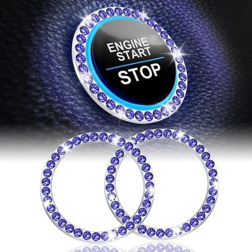 2 PCS Crystal Rhinestone Car Engine Start Stop Decoration Ring (Dark Blue)