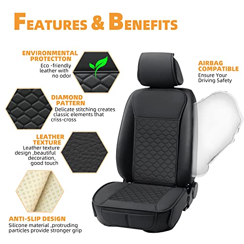 Car Seat Cover Full Set Leather Waterproof Front Rear Black (Black)