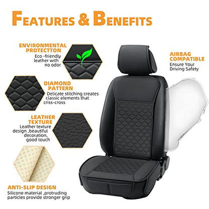 Car Seat Cover Full Set Leather Waterproof Front Rear Black (Black)