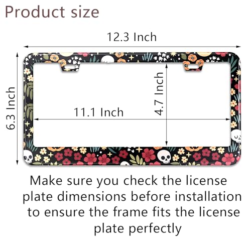 Halloween Ghost Skull Floral License Plate Frame Colorful Flowers Stainless Steel Steel License Plate Holder Auto Parts Decoration with Screws License Plate Holder 12x6 Inch Car Accessories (Halloween Skull Floral)