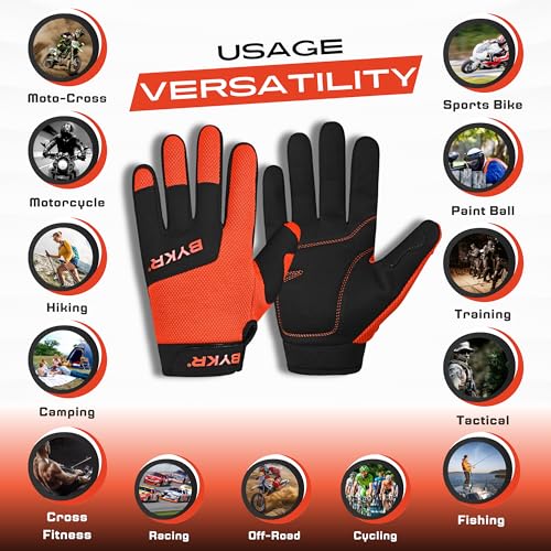 All Weather Motorcycle Gloves for Men & Women (Orange / Medium)