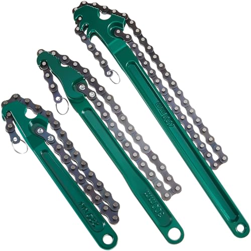 3 Pcs Large Reversible Chain Oil Filter Wrench with 12 16 9 Inch Chain Wrench Adjustable Heavy Duty Carbon Steel Sturdy Pipe Fitting Tool Spanner for Ratcheting Universal (Green)