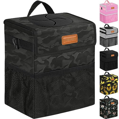 Leak Proof Car Trash Can with Lid Large Camo Black (Camo Black / 3 Gallons)