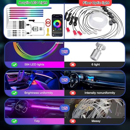 Smart Acrylic LED Car Interior Lights (Car Ambient Lighting Kit (10 in 1))