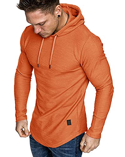 Mens Fashion Athletic Hoodies Sport Sweatshirt Solid Color Fleece Pullover Orange XX (XX-Large / Orange)