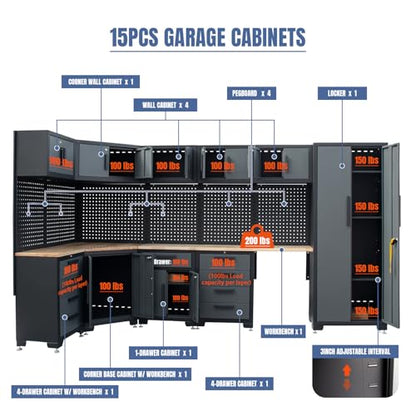 15 Piece Corner Garage Storage Cabinet System (Set)