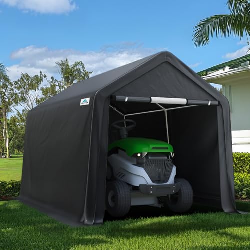 7x12 ft 2 Roll up Doors & Vents Outdoor Portable Storage Shelter Garage Tent Carport for Motorcycle ATV with Heavy Duty Metal Frame and Anti (Dark Gray / 7'x12')