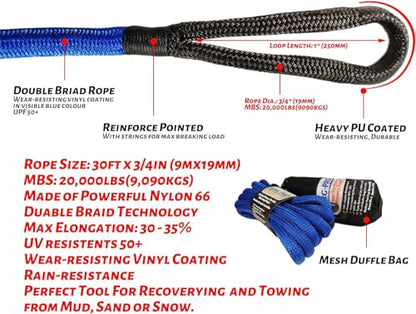 Kinetic Recovery Rope 3 (3/4"x30\' Blue)
