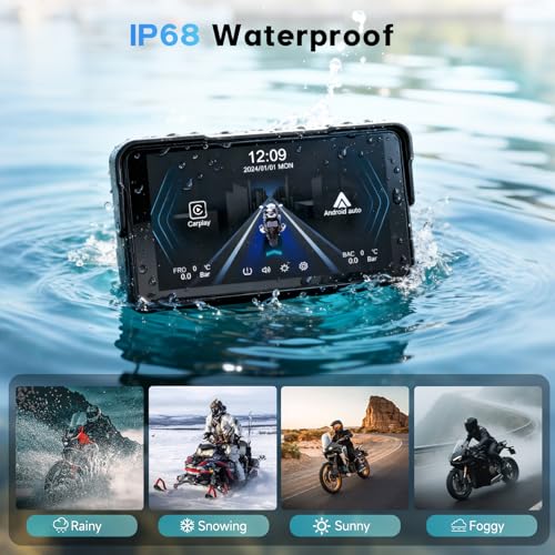 5 Inch Motorcycle CarPlay Screen Wireless Android Auto for Moto with GPS Navigation for Motorbike Bluetooth Voice Control Portable Moto Car Play Screen (5-Inch)