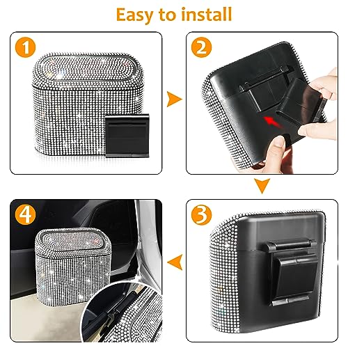 Bling Car Trash Can with 30pcs Garbage Bags (Black/White Rhinestone)