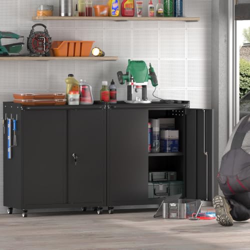 Garage Storage Cabinet with Wheels (Black / 32"H)