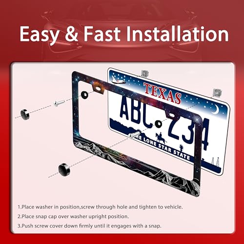 Starry Sky Mountains Stainless Steel License Plate Frame for US Cars Decor (Starry Sky Mountains)