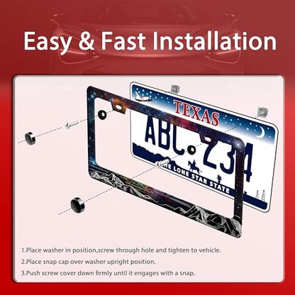 Starry Sky Mountains Stainless Steel License Plate Frame for US Cars Decor (Starry Sky Mountains)