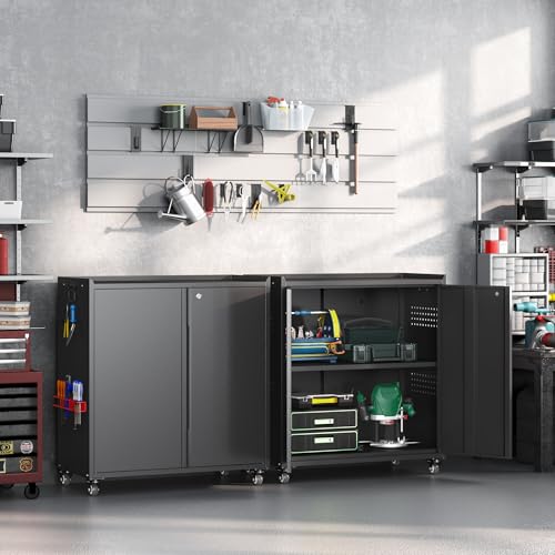 34" Metal Garage Storage Cabinet with Wheels (Black / 34.3"H Tool Cabinet(2-Door))