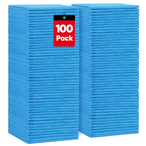 Blue Microfiber Cleaning Cloths 100 Pack (Blue / 11.5 x 11.5 Inch)