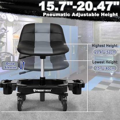 Rolling Stool with Wheels (Carbon Fiber Gray)