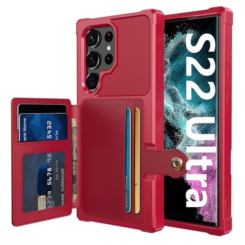 for Samsung Galaxy S22 Ultra Case with Card Holder (Red / Samsung Galaxy S22 Ultra)