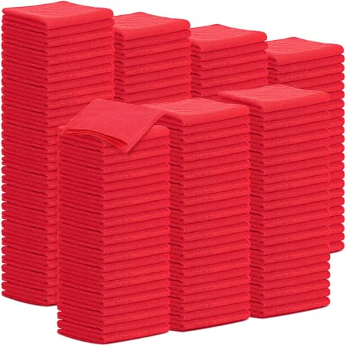 100 Pack 12'' x 12'' Microfiber Cleaning Cloths Reusable Cleaning Rags Bulk Microfiber Towels Softer Highly Absorbent Washcloths for House Kitchen Car Window (Red)
