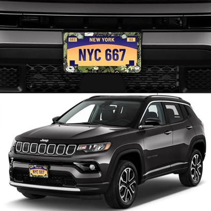 Flowers License Plate Frame Car Universal Stainless Steel Accessories with 2 Holes and Screws Fit for US Vehicles Size 12 x 6 Inches (Sage green plant floral)