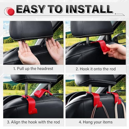 4 Pack Car Seat Headrest Hooks (4pc / Red)