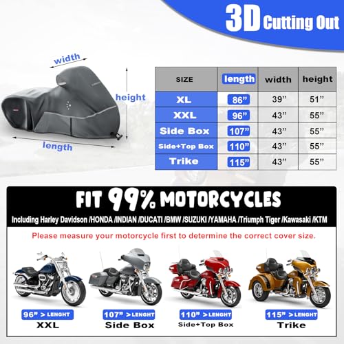 Motorcycle Cover LI LIBZAKI 600D Heavy Duty Storage All Season Universal Weather Waterproof Outdoor Protection 96" XXL Vehicle Cover (Light Gray / 96" - XXL)