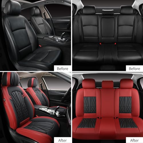 Leather Car Seat Covers (Red 1/Full Set)