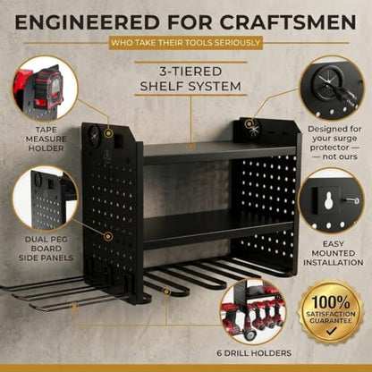 Power Tool Organizer Wall Mount (6 Drill Holder / Black)
