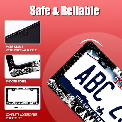 Camping Mountains Forest Stainless Steel License Plate Frame for US Cars (Camping)