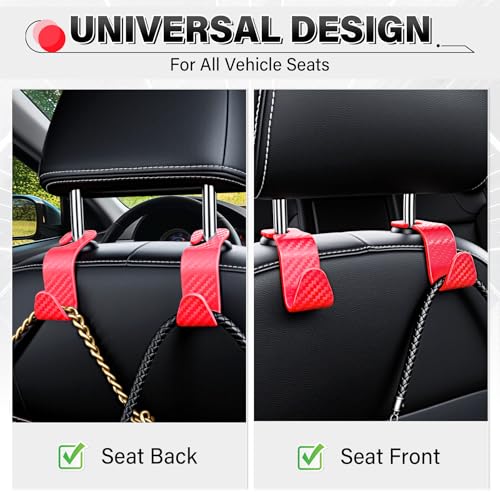 Universal 4 Pack Car Seat Headrest Purse Hook (4pc / Red Checkered)