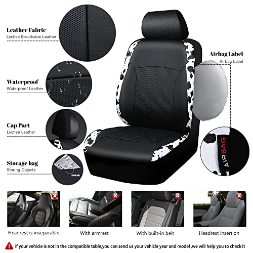CAR PASS Cow Print Car Accessories Sets Faux Leather Car Seat Covers & Cow Car Mats & Cow Steering Wheel Cover Seat Belt Pads Universal fit for SUV (Cow Print Combo)