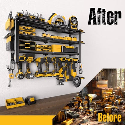420LB Capacity Power Tool Organizer with Charging Station & 6 Outlets (4 shelves 8 slots (single) with power strip)