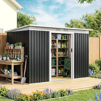 9' x 4' Outdoor Storage Shed Sloping Roof Lockable Door Gray (Dark Gray / 9' x 4')