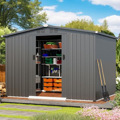 8x6 FT Galvanized Steel Outdoor Storage Shed (Dark Grey / 6x8)
