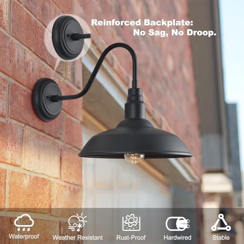 14in Outdoor Gooseneck Light Fixture for Porch (Matte Black / 14" Dome)