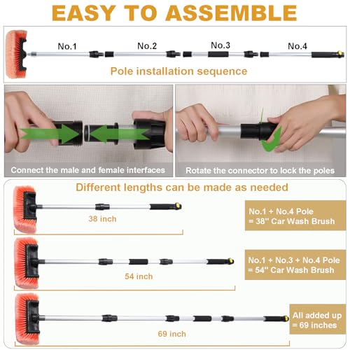 Car Wash Brush with Long Handle for Car Truck Boat RV SUV Washing (70" / Orange)