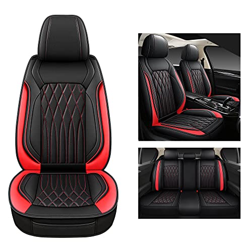 Leather Car Seat Covers Full Pair (BLACK/RED LINE / FULL SET)