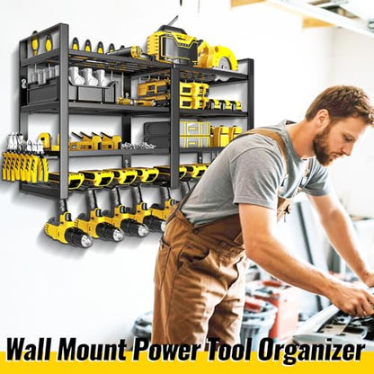 Power Tool Organizer Wall Mount (4-Tier 8 Drill Holders)
