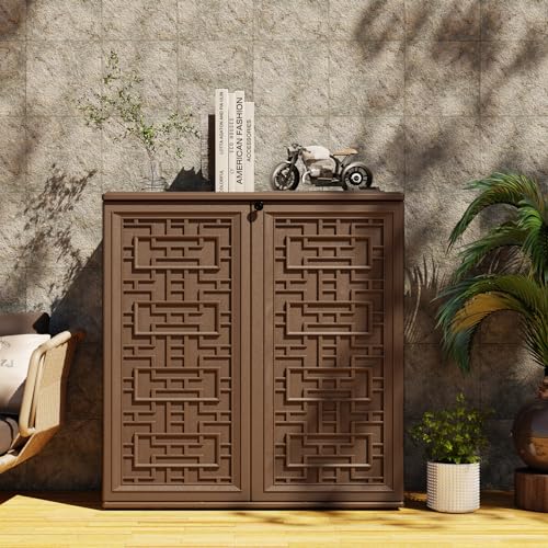 Indoor Outdoor Storage Cabinet Waterproof with 1 Shelf (brown)