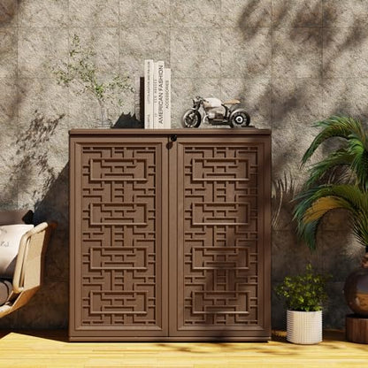 Indoor Outdoor Storage Cabinet Waterproof with 1 Shelf (brown)