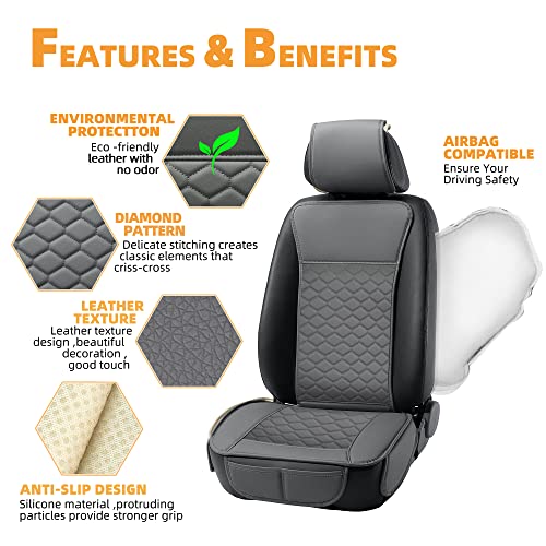 Leather Car Seat Covers Front 2PC Waterproof Universal Fit Gray (Gray)