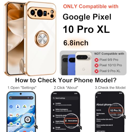 for Google Pixel 10 Pro XL Case with Ring Stand White (White / 6.8" Pixel 10 Pro XL)